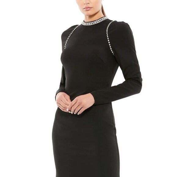 NWT Mac Duggal Raglan Long Sleeve High Neck Gown Black 12 #8511 - Picture 2 of 8